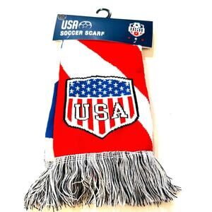 USA Soccer Scarf – Red White & Blue National Team Knit Scarf with Fringe – NWT